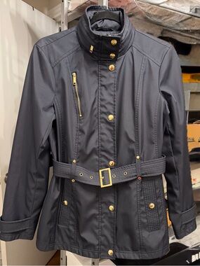 MICHAEL Michael Kors Navy Rain Coat with Gold Hardware